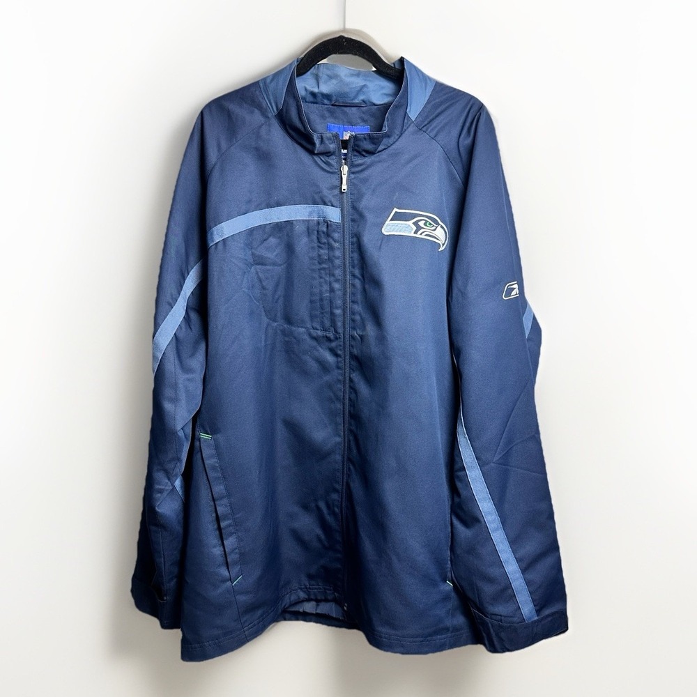 NFL Seattle Seahawks On Field Reebok Zip Up Jacket Mens 2XL Blue Football
